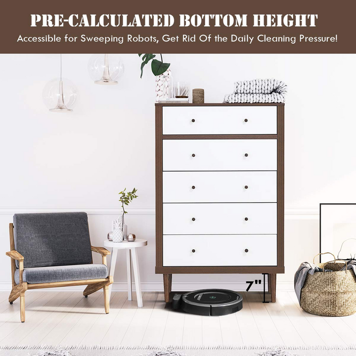 Giantex Drawer Dresser Wooden Chest W/Drawers, Sliding Rail and Stable Frame Antique-Style Free-Standing Chest for The Bedroom