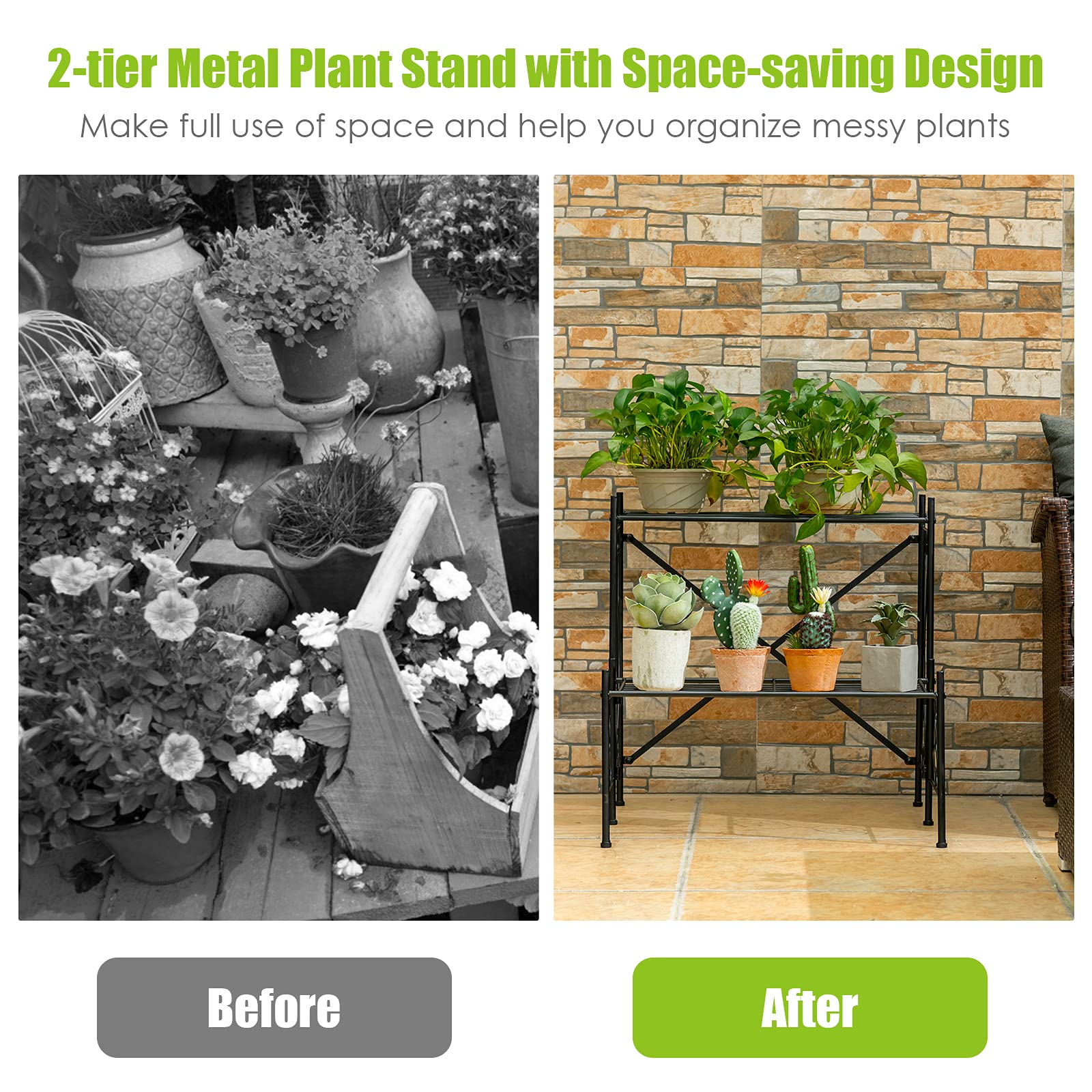 Giantex 2 Tiers Metal Plant Stand Flower Pots Holder Storage Rack
