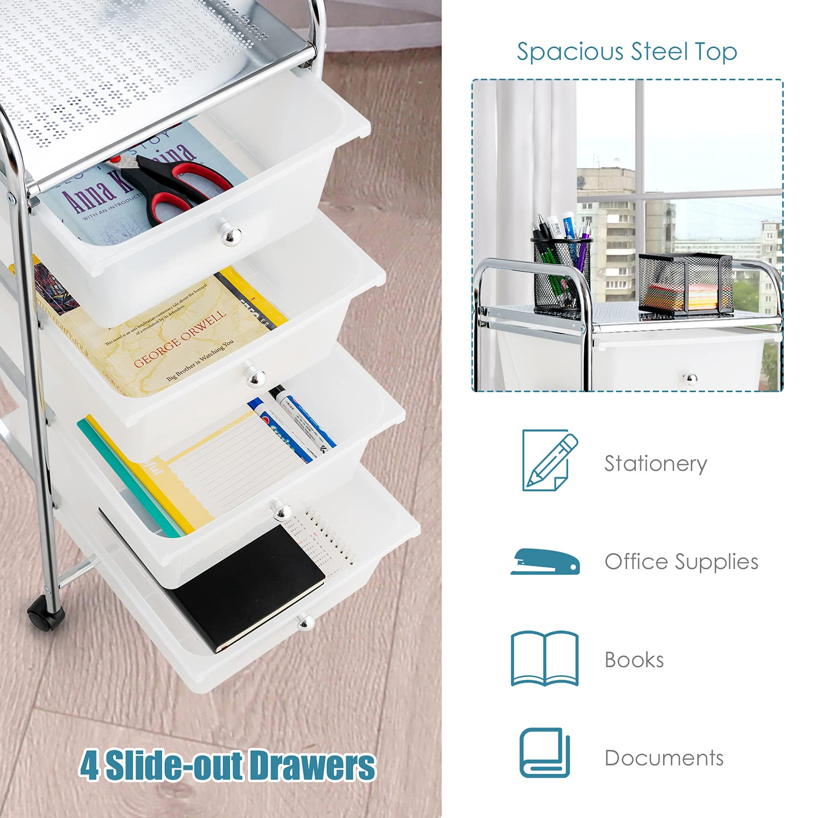 Giantex Rolling Cart with Drawers, Craft Organizer with Wheels