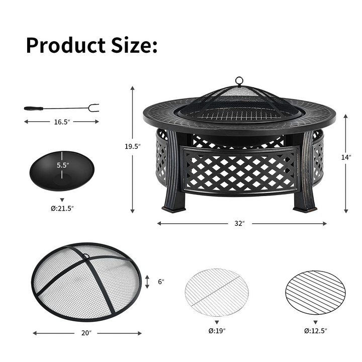Giantex 32" Fire Pit, 3 in 1 Round Log Burner w/ High-Temp Resistance Finish