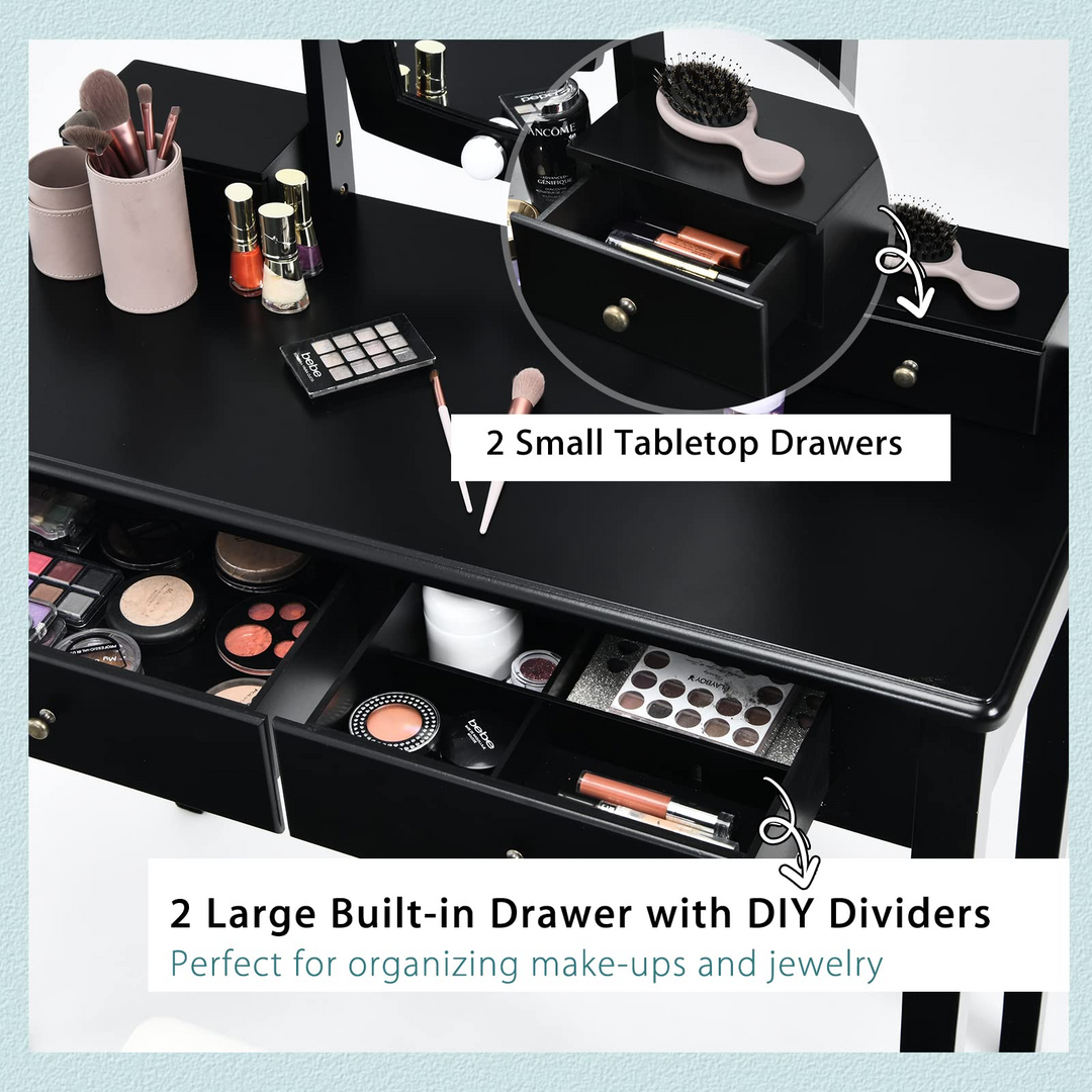 Giantex Modern Bedroom Makeup Desk Dressing Table with Cushioned Stool for Girls Women
