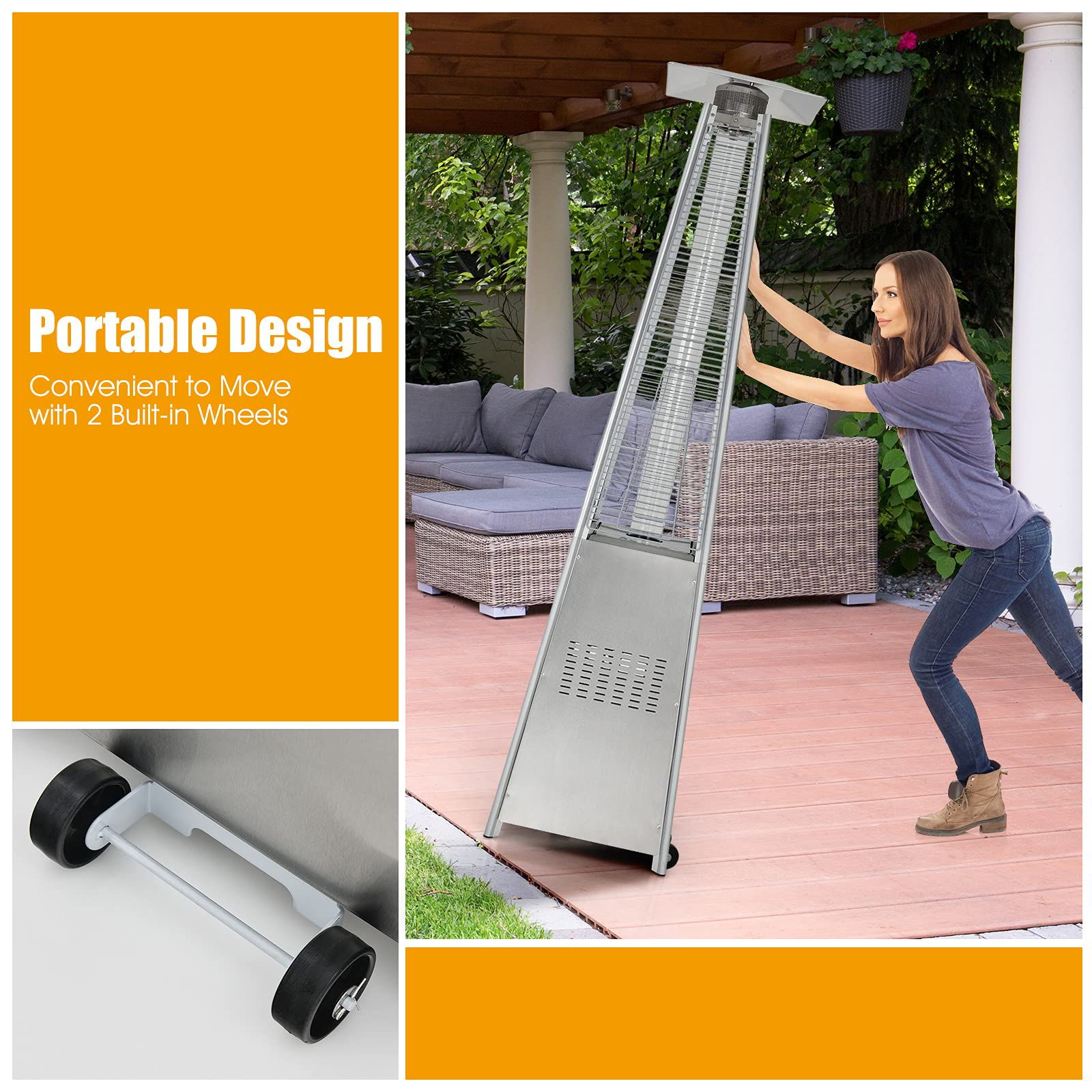 Giantex Outdoor Propane Patio Heaters, 42,000 BTU Pyramid Style Gas Porch and Deck Heater w/Dancing Flame