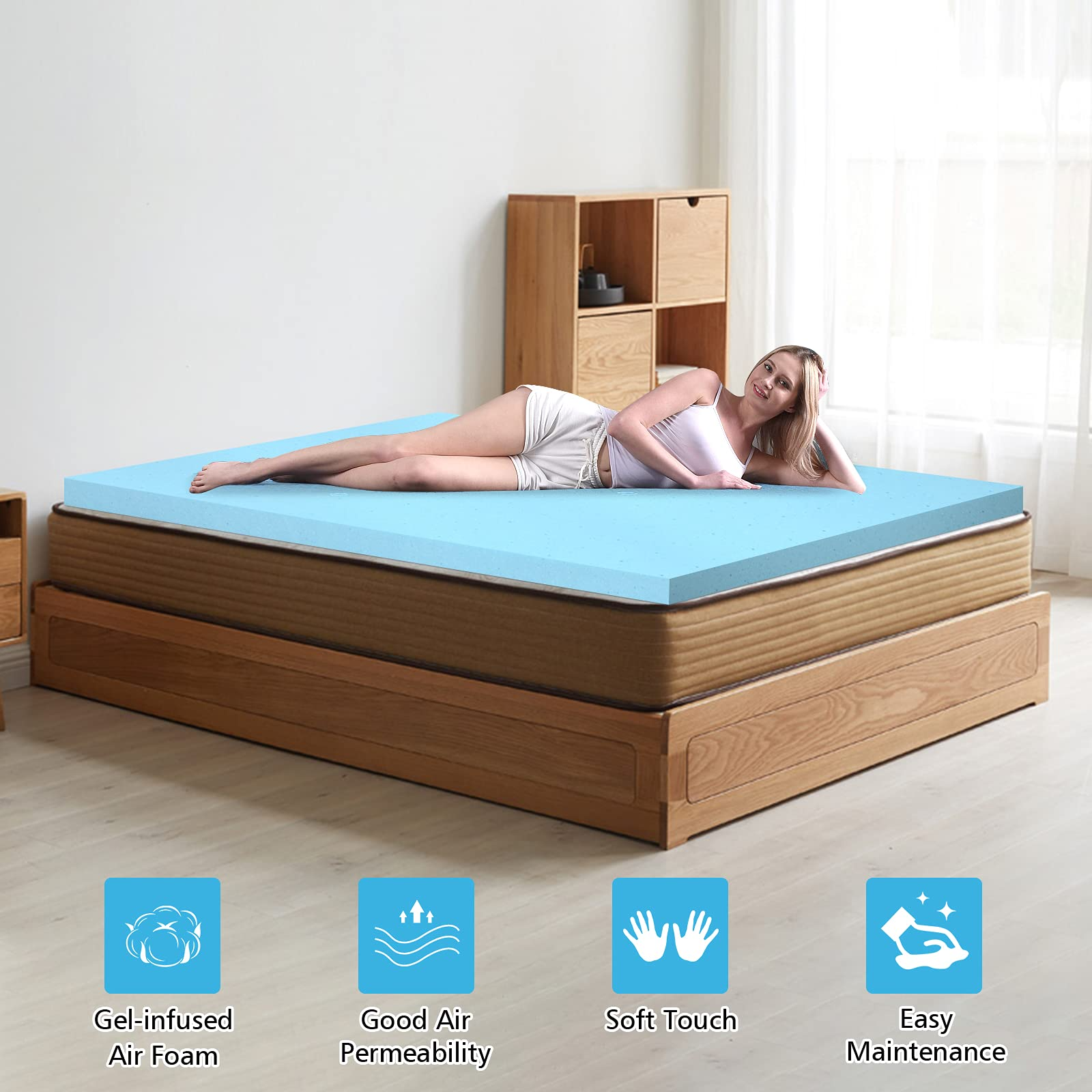 Giantex 3 Inch Memory Foam Mattress Topper, Gel-Infused Cooling Bed Topper with Ventilated Design for Pressure Relieving
