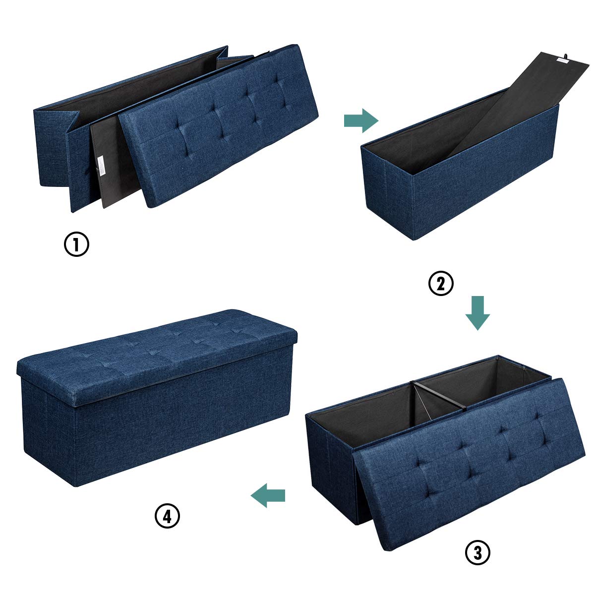 Storage Ottoman Bench, Folding Foot Rest 43.5'' with Divider