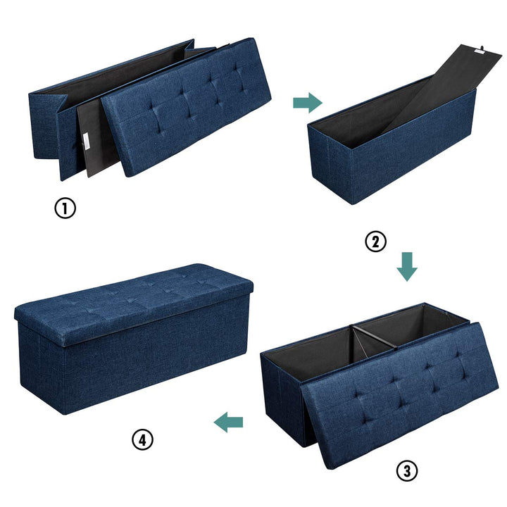 Storage Ottoman Bench, Folding Foot Rest 43.5'' with Divider