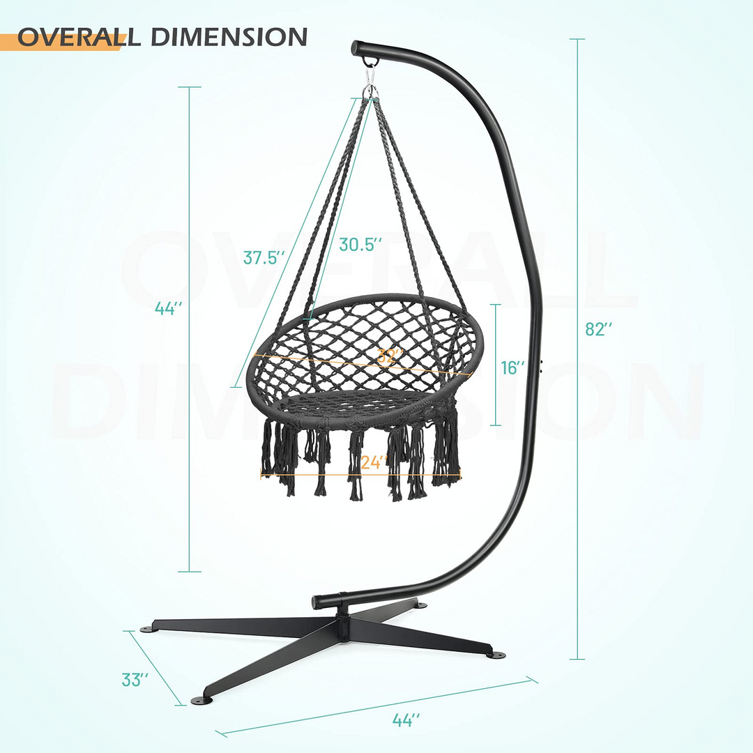 Giantex Hammock Chair with Stand, Solid Steel Heavy Duty C Stand with Macrame Hanging Chair