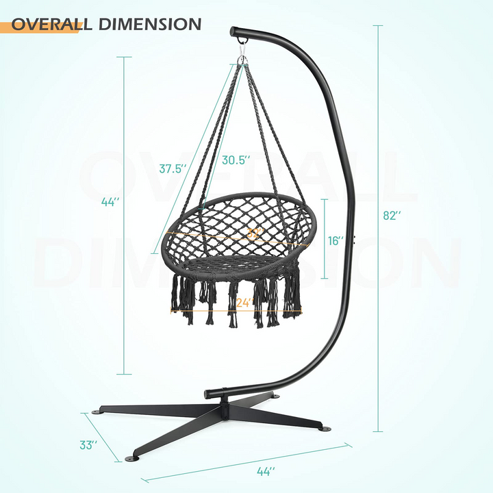 Giantex Hammock Chair with Stand, Solid Steel Heavy Duty C Stand with Macrame Hanging Chair