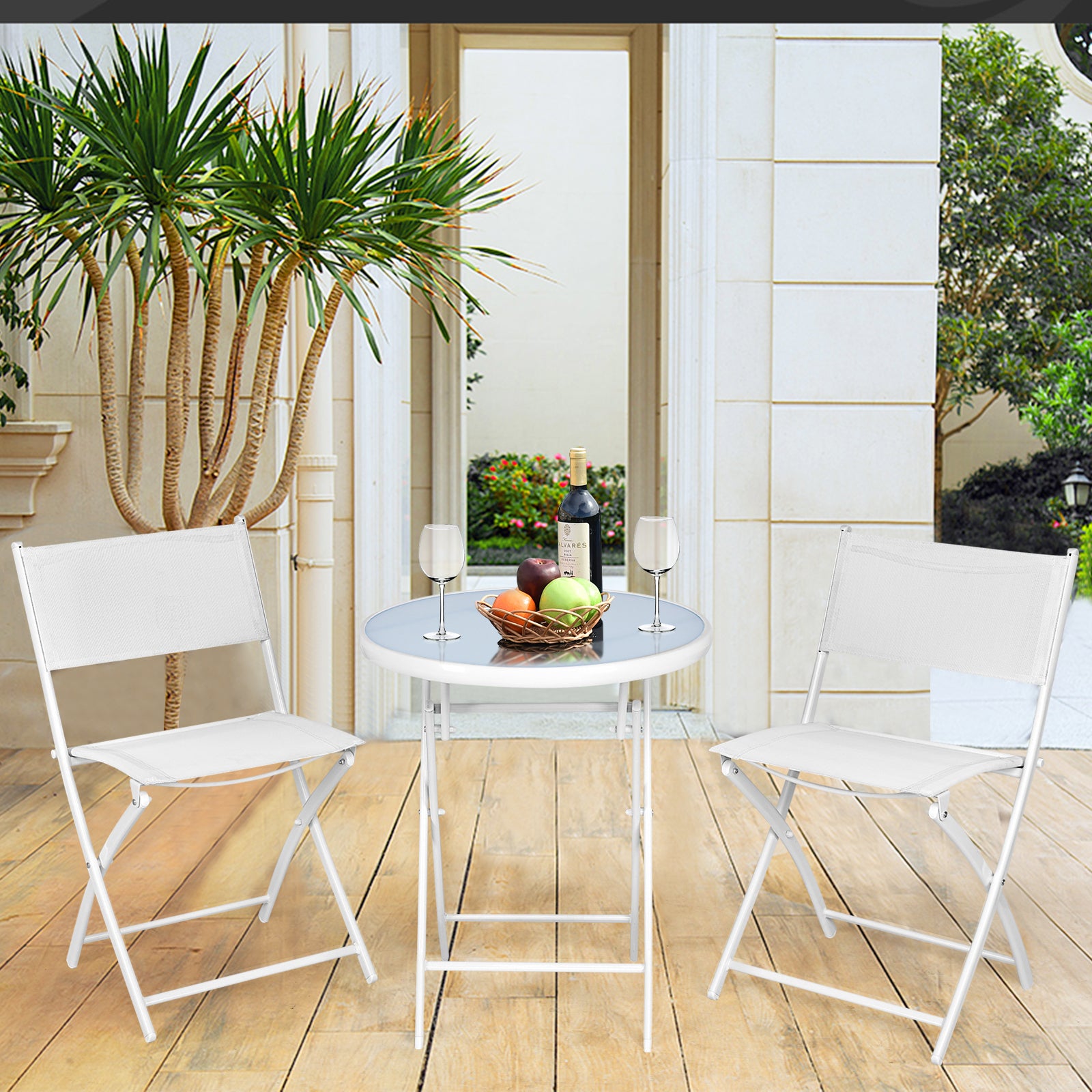 Giantex Bistro Table Set, 3 Piece Patio Bistro Set, Outdoor Folding Table and Chairs