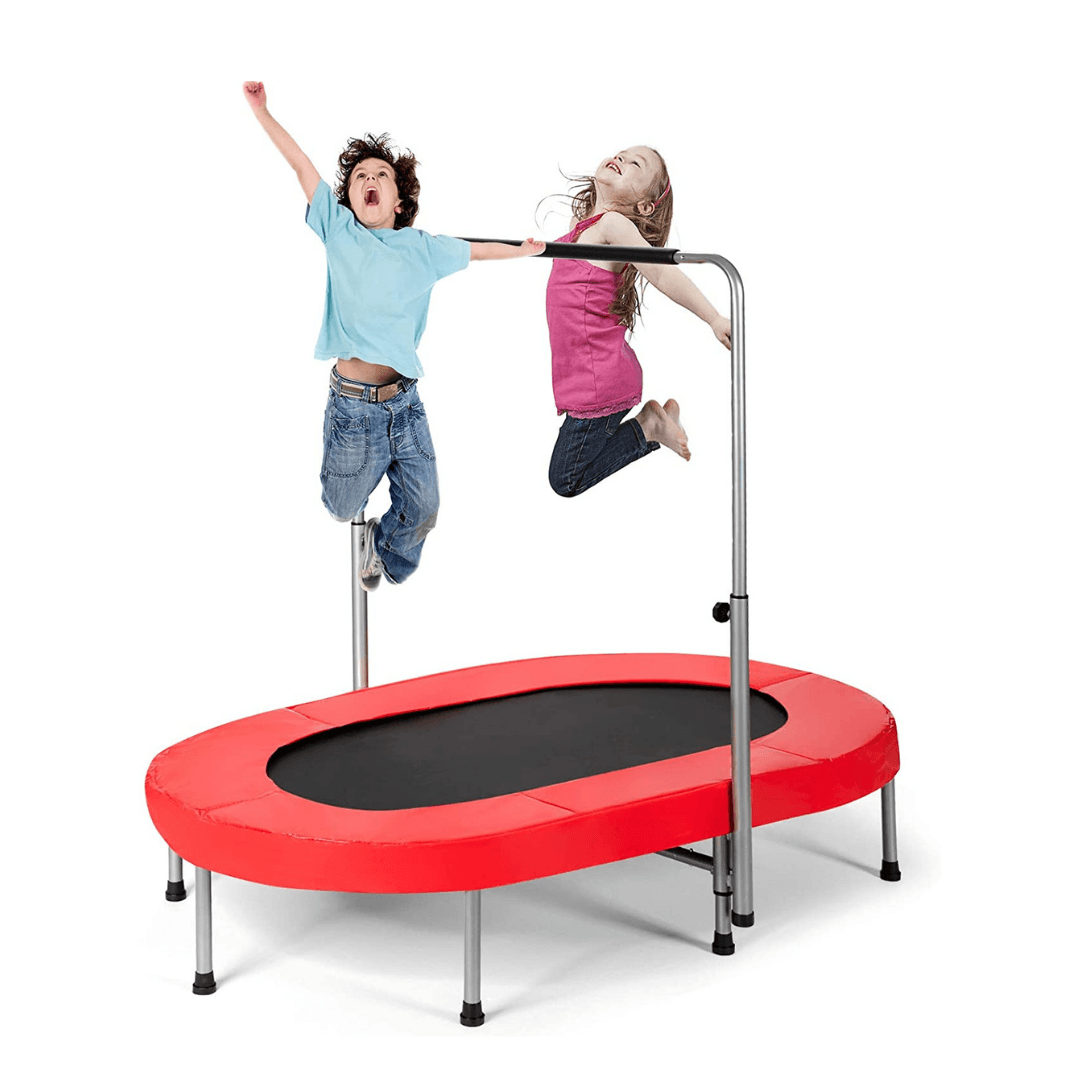 Mini Trampoline, 2 Persons Foldable Fitness Trampoline w/ 5 Levels Height Adjustable Handle, Max Load 330LBS - Giantexus