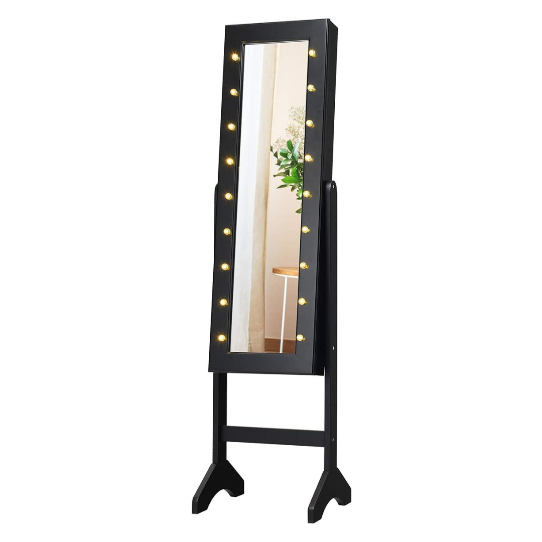Standing Jewelry Armoire with 18 LED Lights Around the Door