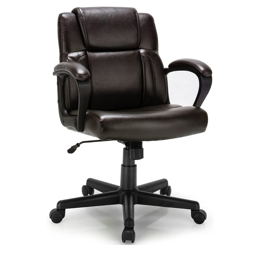 Giantex Office Chair,w/ Padded Armrests, Height Adjustable Swivel Task Chair (Dark Brown)