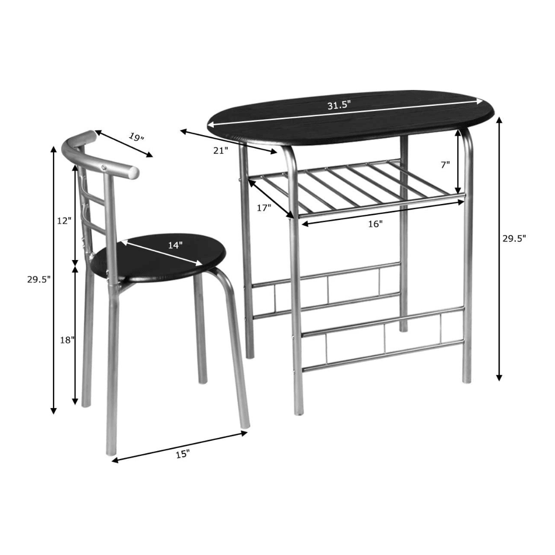 3 Piece Dining Set Compact 2 Chairs and Table - Giantexus