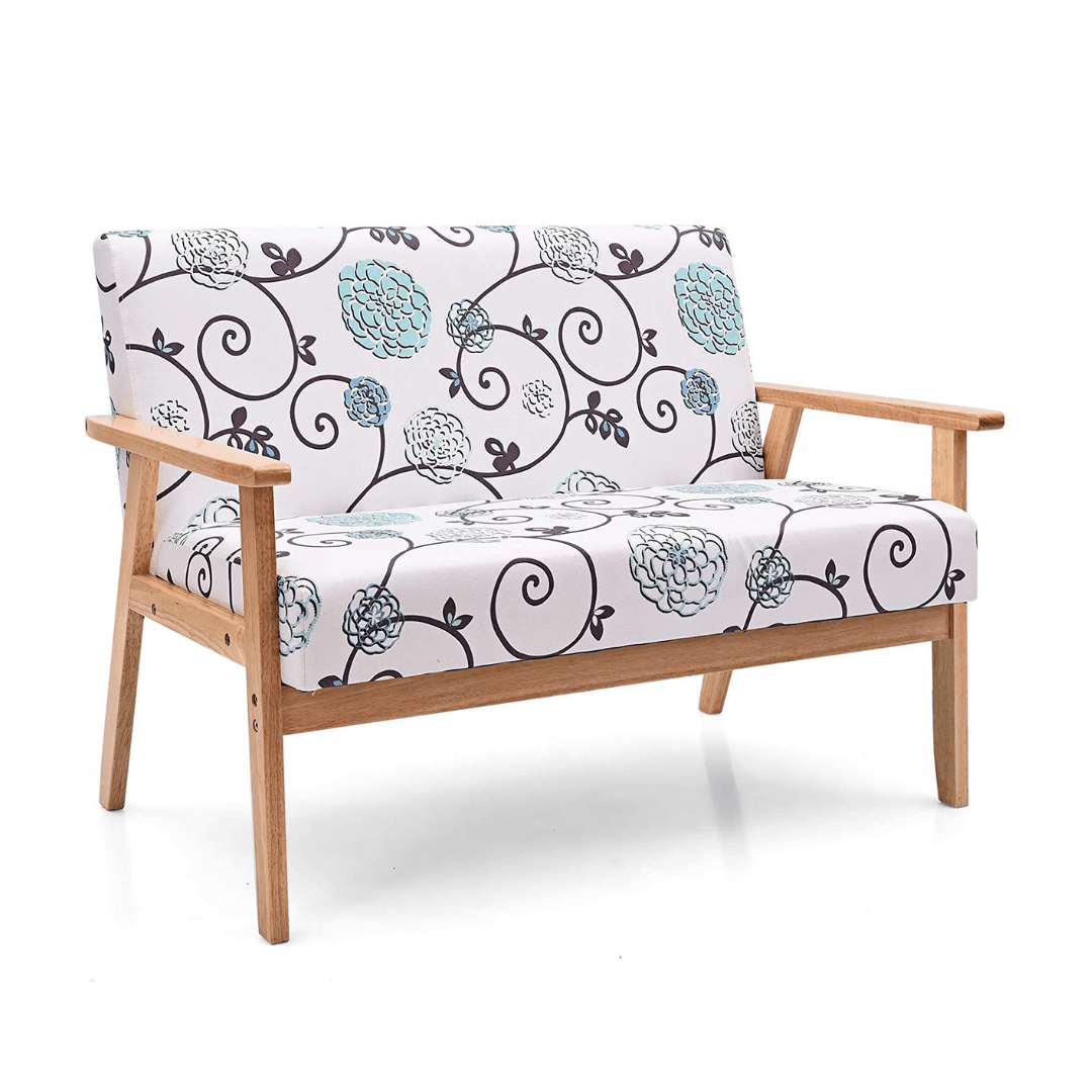 Giantex Mid-Century Wooden Loveseat, Upholstered Wooden Lounge Accent Chair - Giantexus