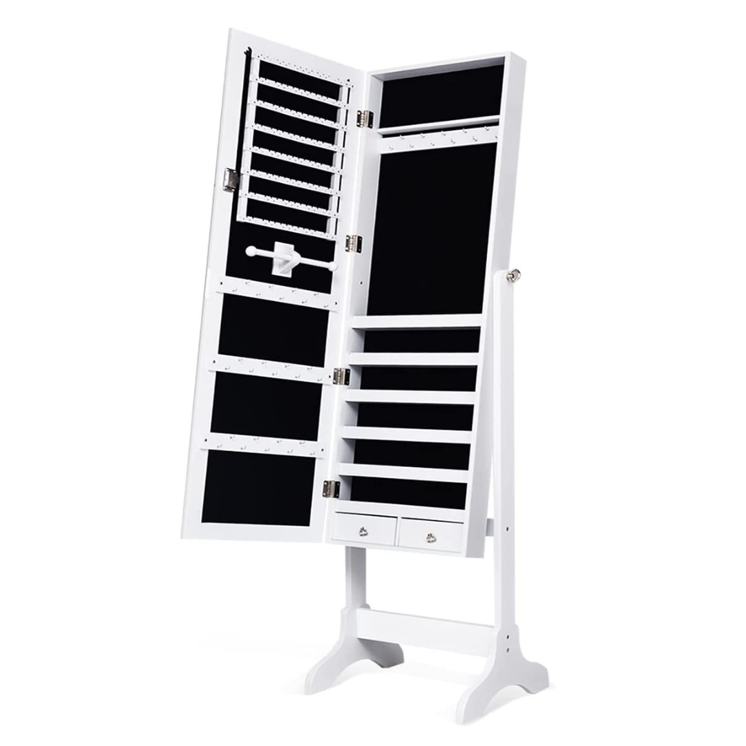 Lockable Standing Jewelry Armoire with Full Length Mirror - Giantex