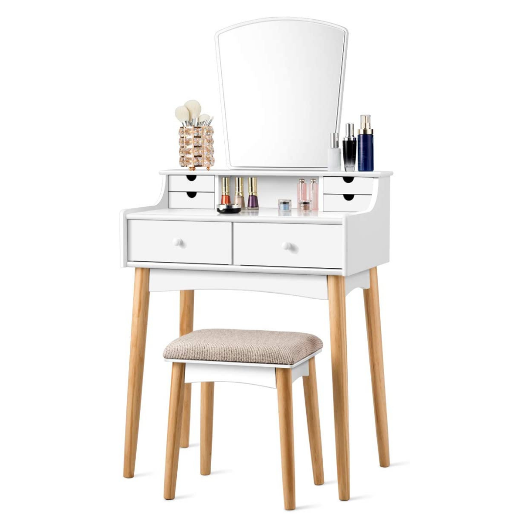 CHARMAID | Makeup Vanity Set with 6 Drawers, White - Giantexus
