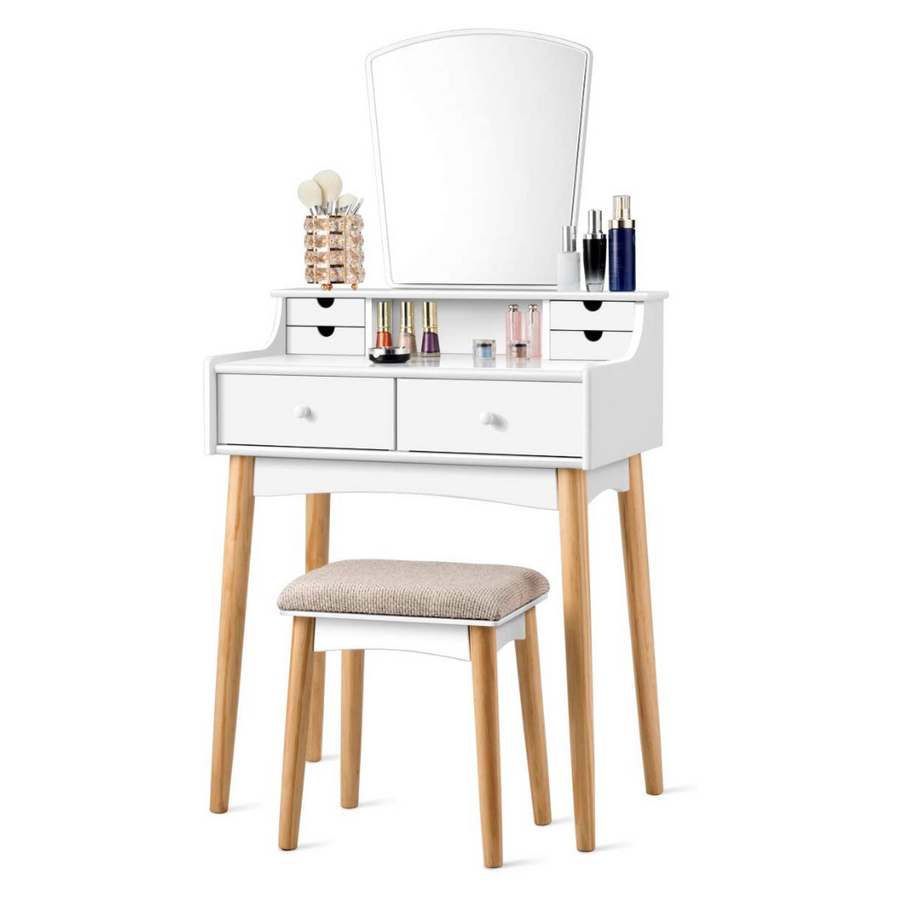 CHARMAID | Makeup Vanity Set with 6 Drawers, White - Giantexus