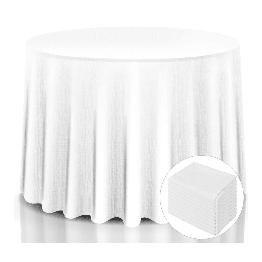10 Pcs Round White Tablecloth 120-Inch, Premium Polyester Table Cover (White, 120") - Giantexus
