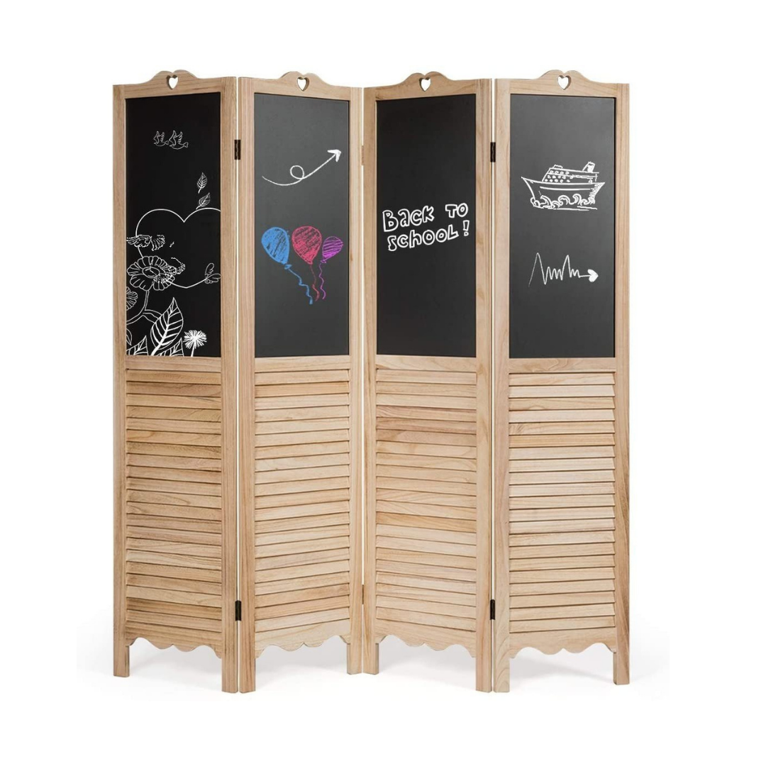 Giantex 5.7 Ft Folding Screen, 4 Panel Screen Room Divider w/ Chalkboard Panels (Natural) - Giantexus