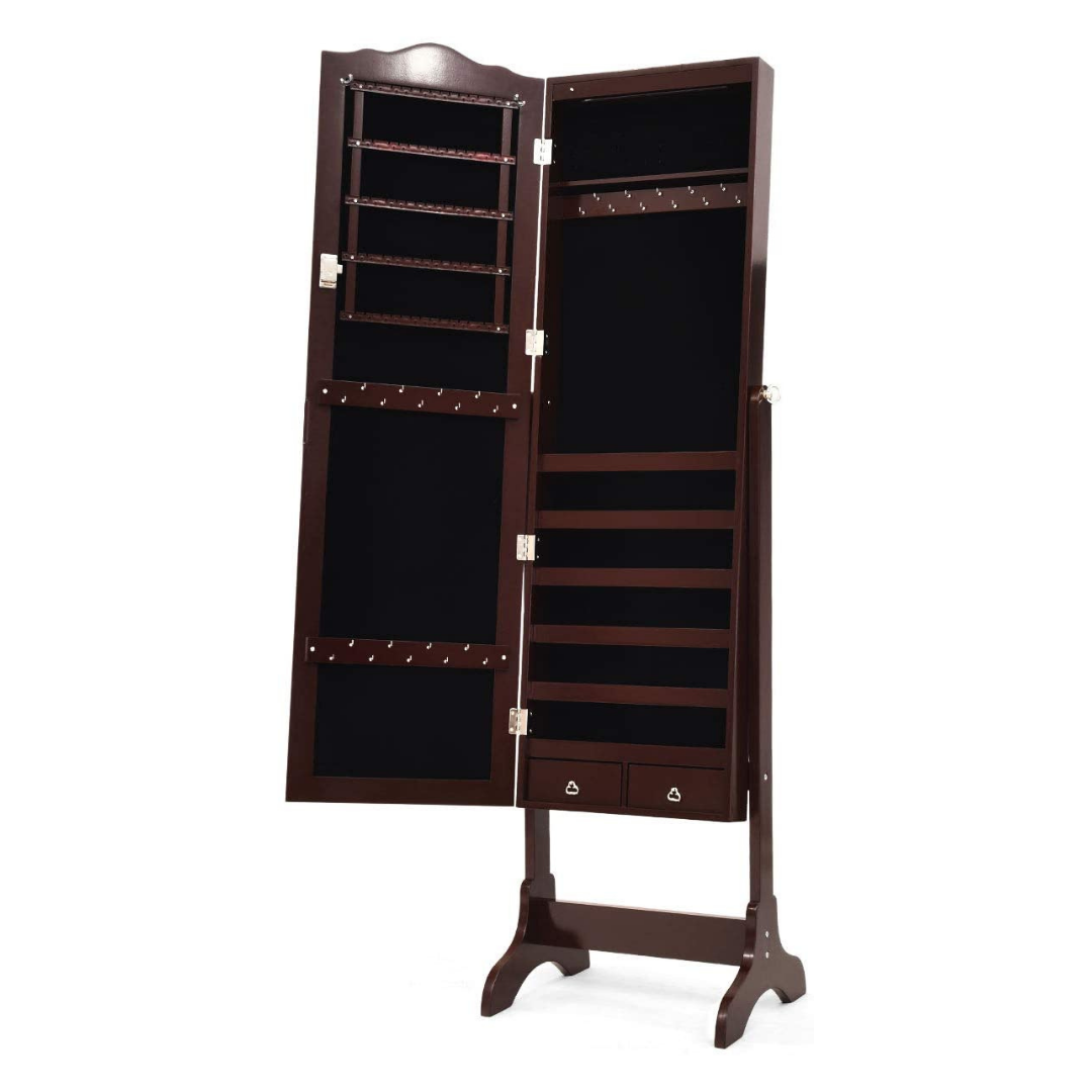 Giantex | 14 LEDs LEDs Jewelry Armoire Cabinet with Full-length Mirror