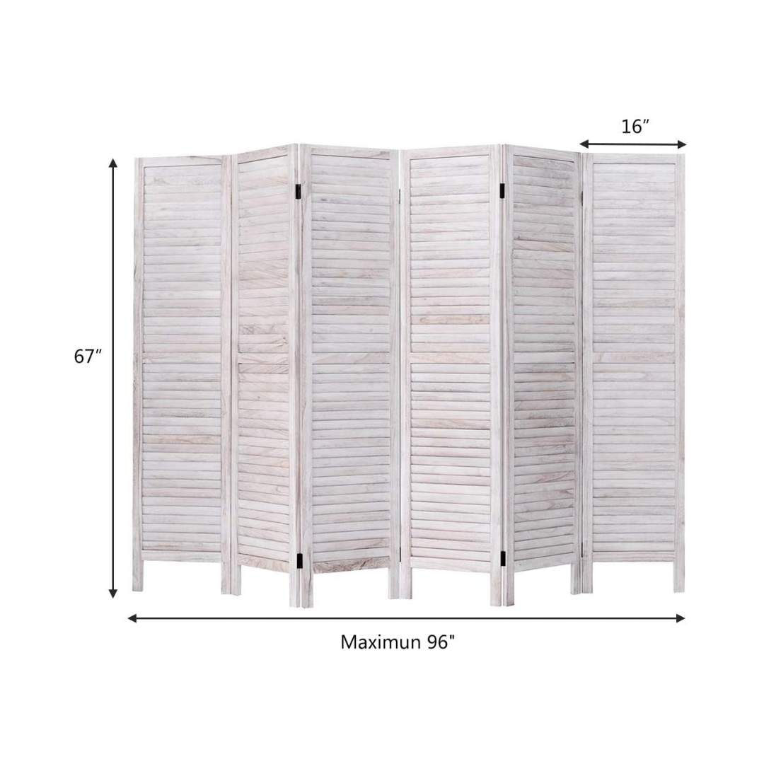 6 Panel Wood Room Divider, 5.6 Ft Tall Oriental Folding Freestanding Partition Privicy Room Dividers Screen for Home (White) - Giantexus