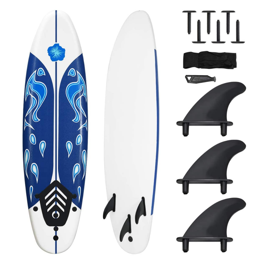 Giantex Surfboard, 6 Ft Stand Up Surfing Board w/ 3 Detachable Fins - Giantexus