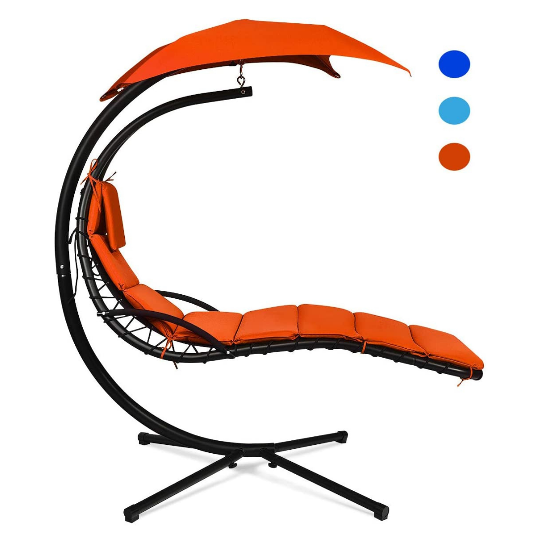 Hanging Chaise Lounger Chair, Arc Stand Porch Swing Chair - Giantex