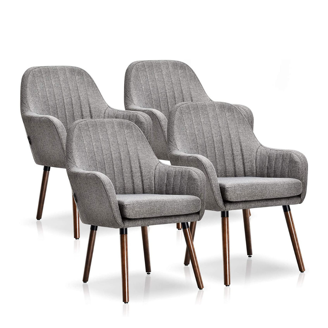 Set of 2 or 4 Fabric Dining Chairs, Accent Upholstered Arm Chair w/Wood Legs - Giantexus