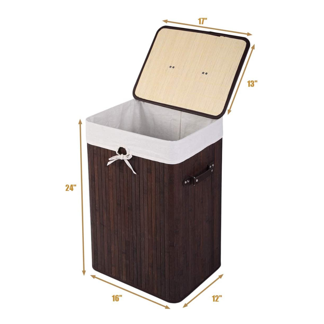 Laundry Hamper Bamboo Laundry Basket, Clothes Hamper with Lid and Removable