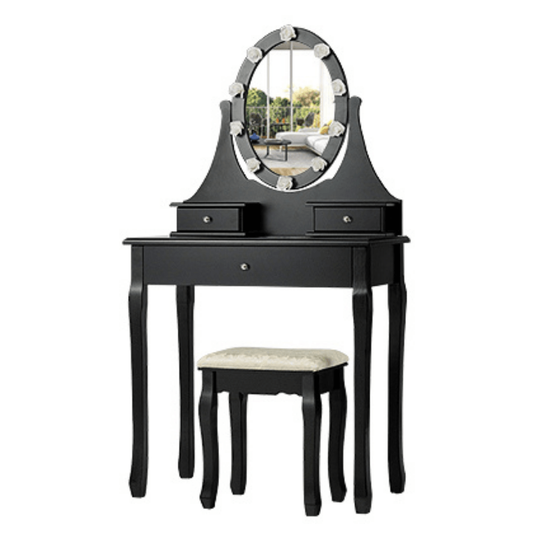 Vanity Set with Lighted Mirror, Makeup Table with 10 Rose Light - Giantexus