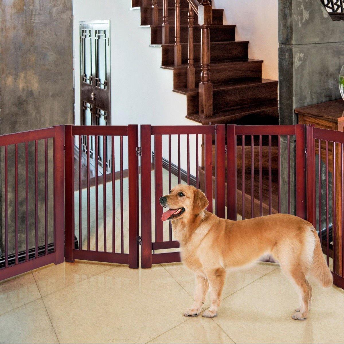 30'' Configurable Folding Free Standing Panel Wood Pet Dog Safety Fence w/Gate (121'' W) - Giantexus