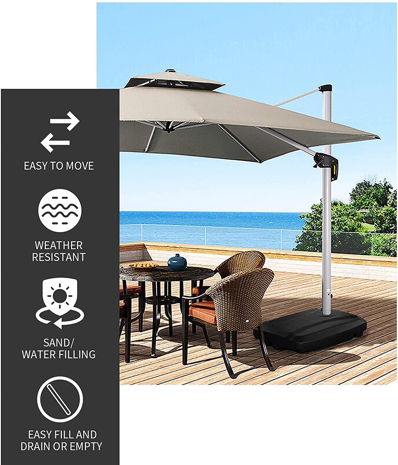 60L Universal Offset Umbrella Base Plastic Weighted Stand - Giantexus