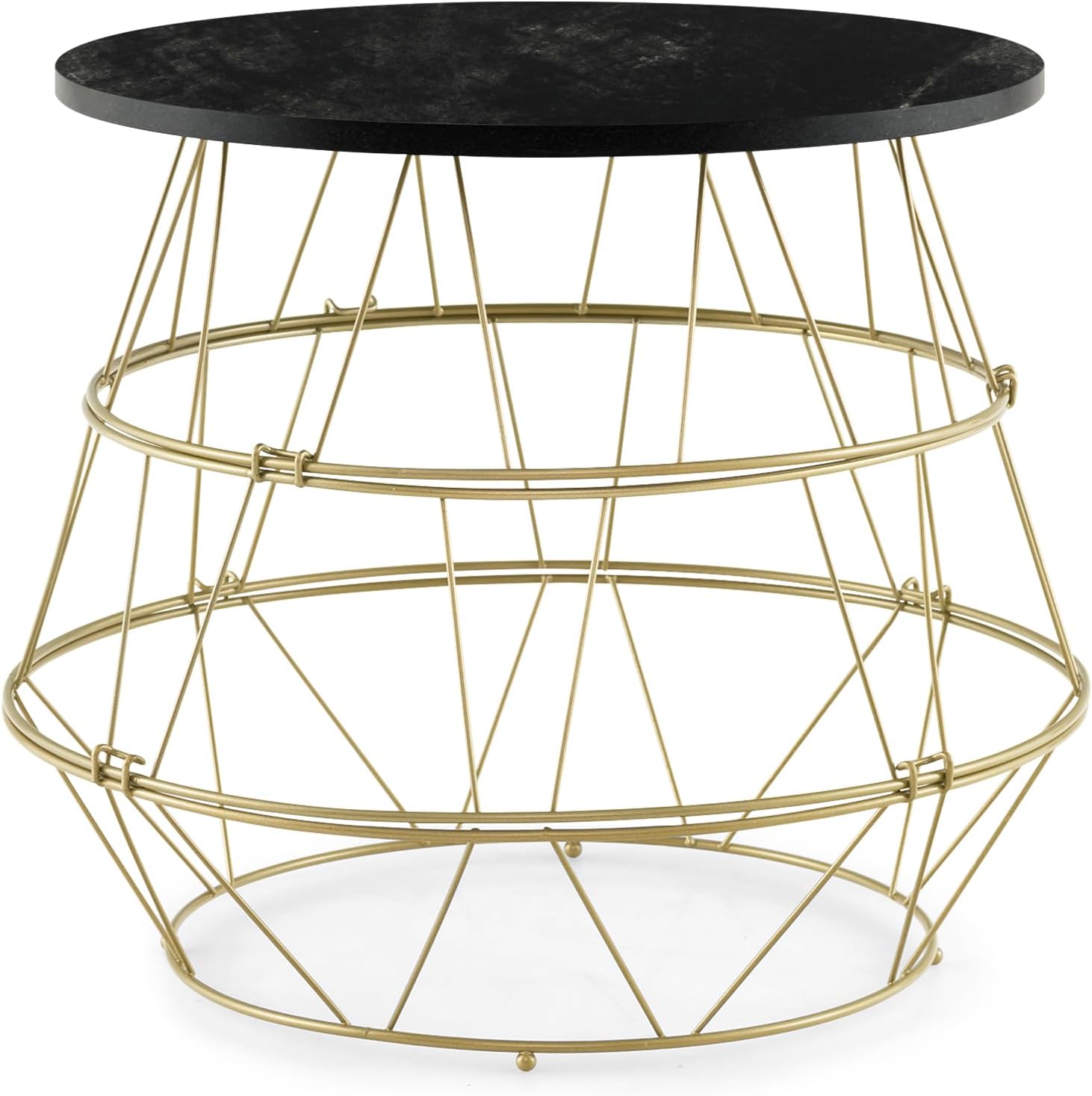 Giantex Round Coffee Table, Faux Marble Side End Table with Gold Metal Frame & Removeable Top