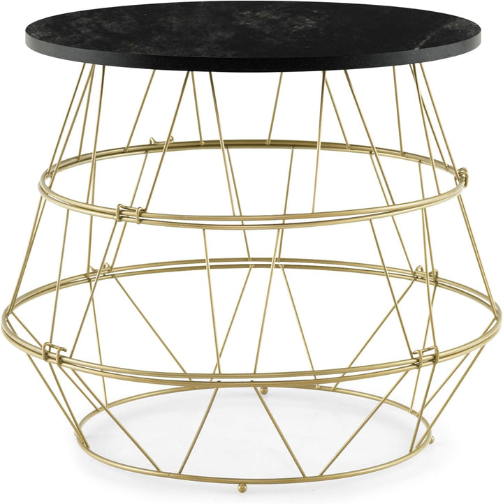 Giantex Round Coffee Table, Faux Marble Side End Table with Gold Metal Frame & Removeable Top