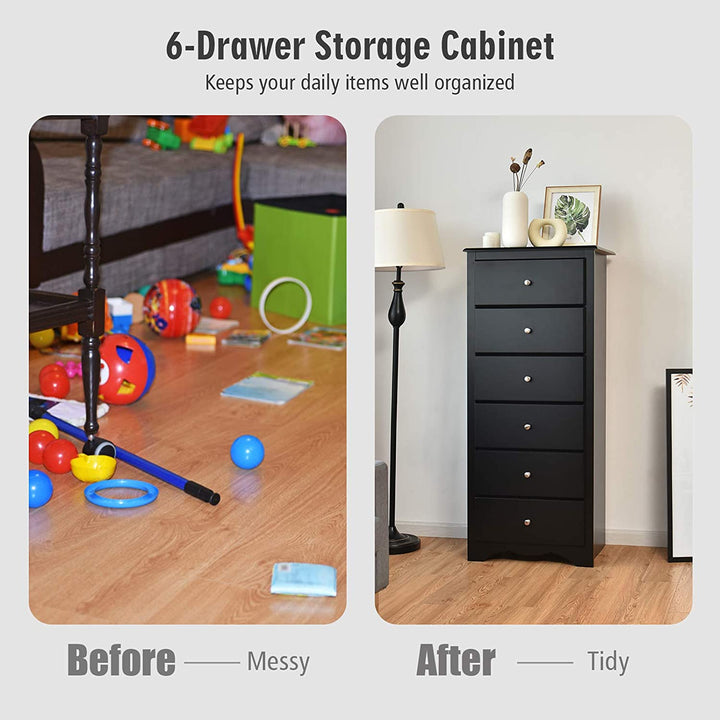 6 Drawer Chest Wooden Dresser Clothes Organizer Bedroom - Giantexus