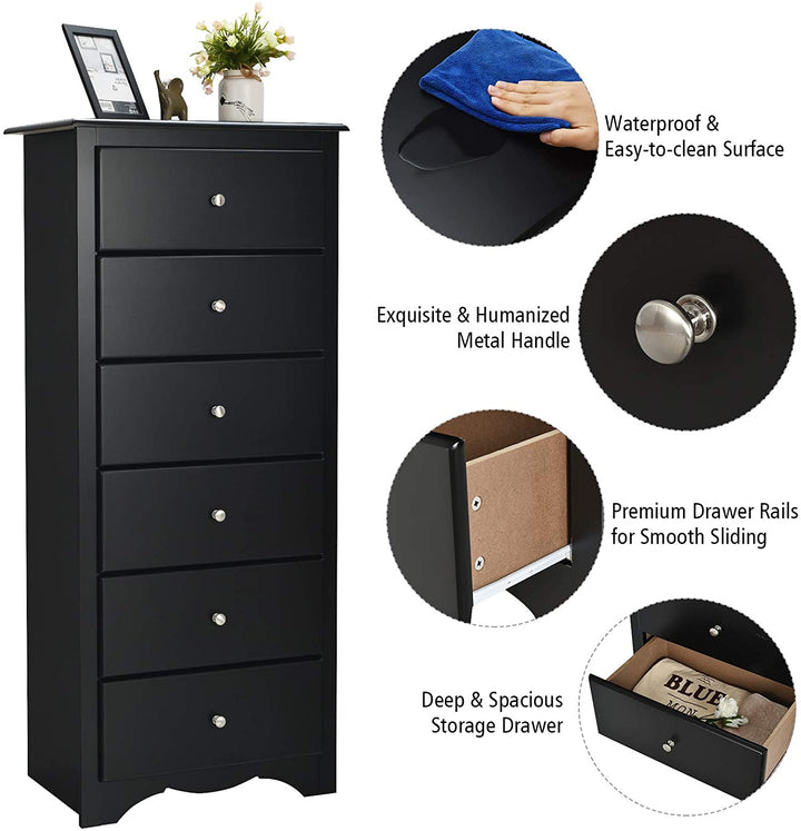 6 Drawer Chest Wooden Dresser Clothes Organizer Bedroom - Giantexus