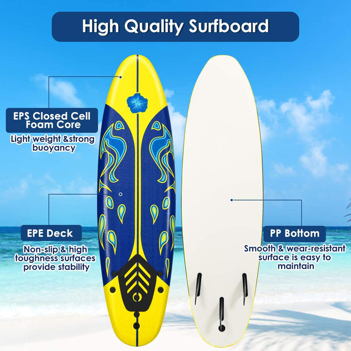 Giantex Surfboard, 6 Ft Stand Up Surfing Board w/ 3 Detachable Fins - Giantexus