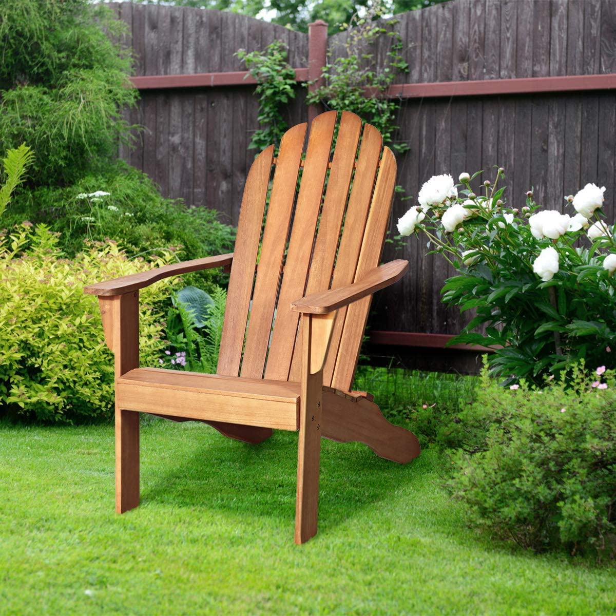 Giantex Adirondack Chair Outdoor Wooden W/Ergonomic Design Acacia Chair for Yard