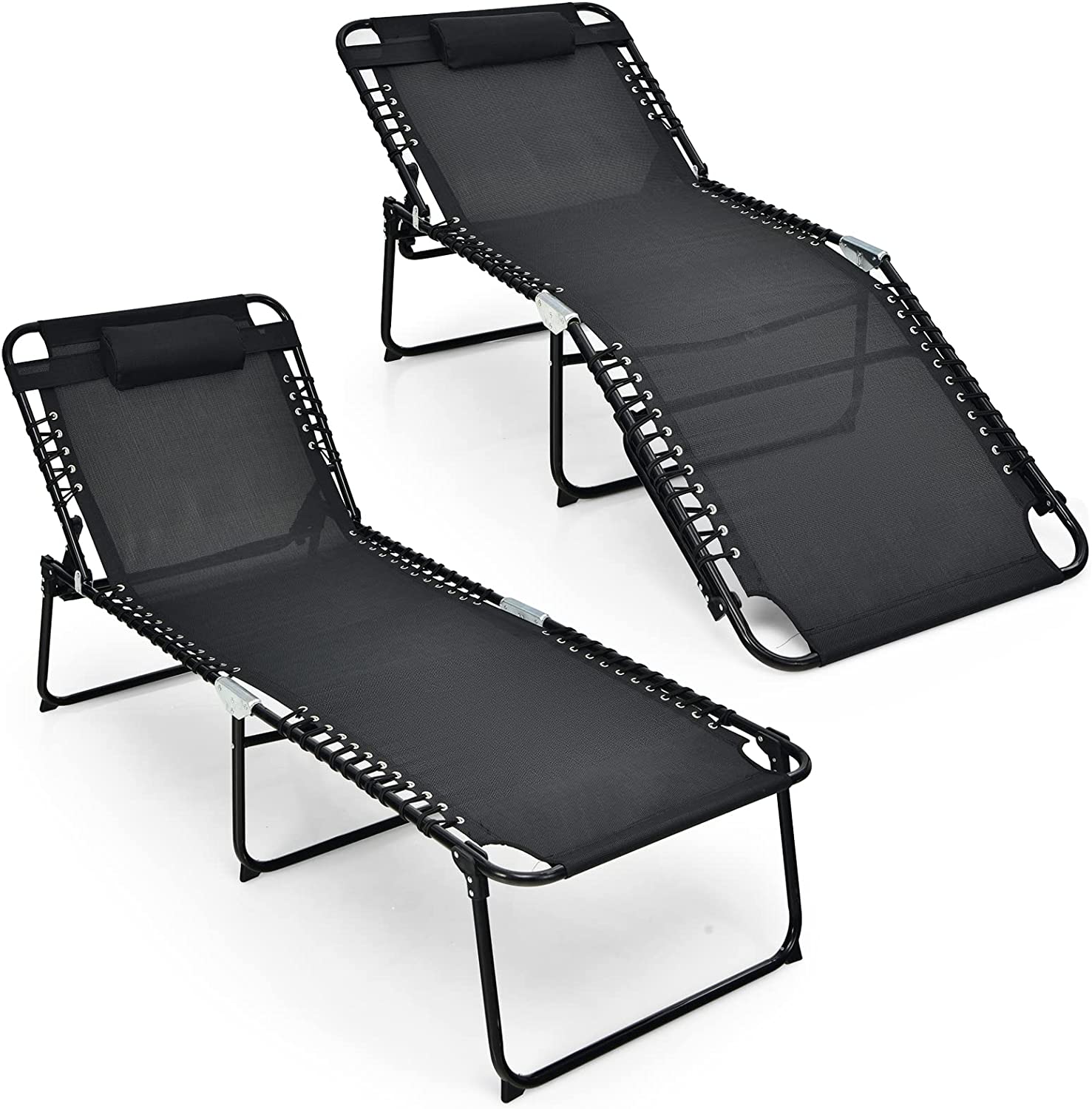 Giantex Patio Lounge Chair Folding Tanning Chair, Sunbathing Chaise Lounge W/Removable Headrest