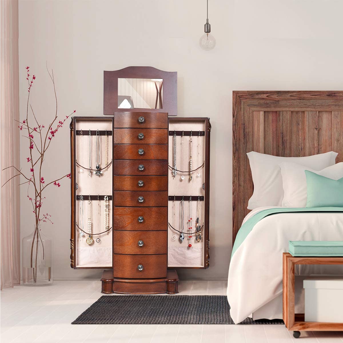 Large Jewelry Armoire Cabinet with 8 Drawers & 2 Swing Doors - Giantex