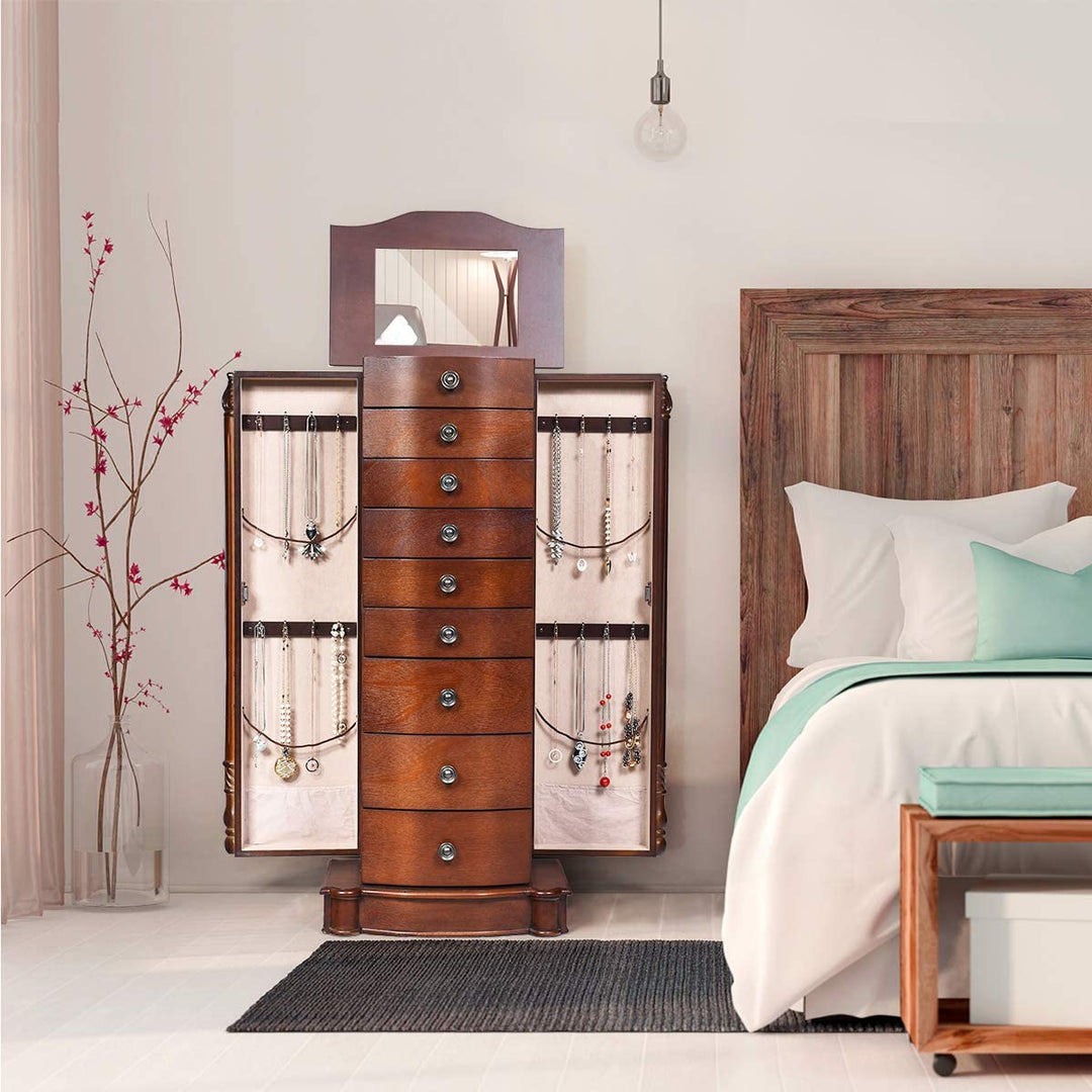 Large Jewelry Armoire Cabinet with 8 Drawers & 2 Swing Doors - Giantex