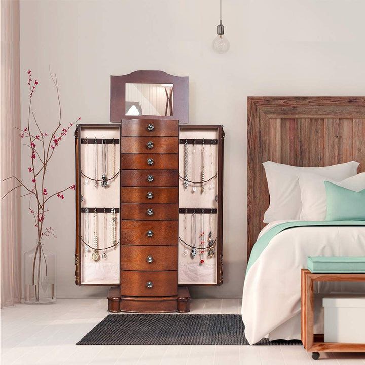 Large Jewelry Armoire Cabinet with 8 Drawers & 2 Swing Doors - Giantex