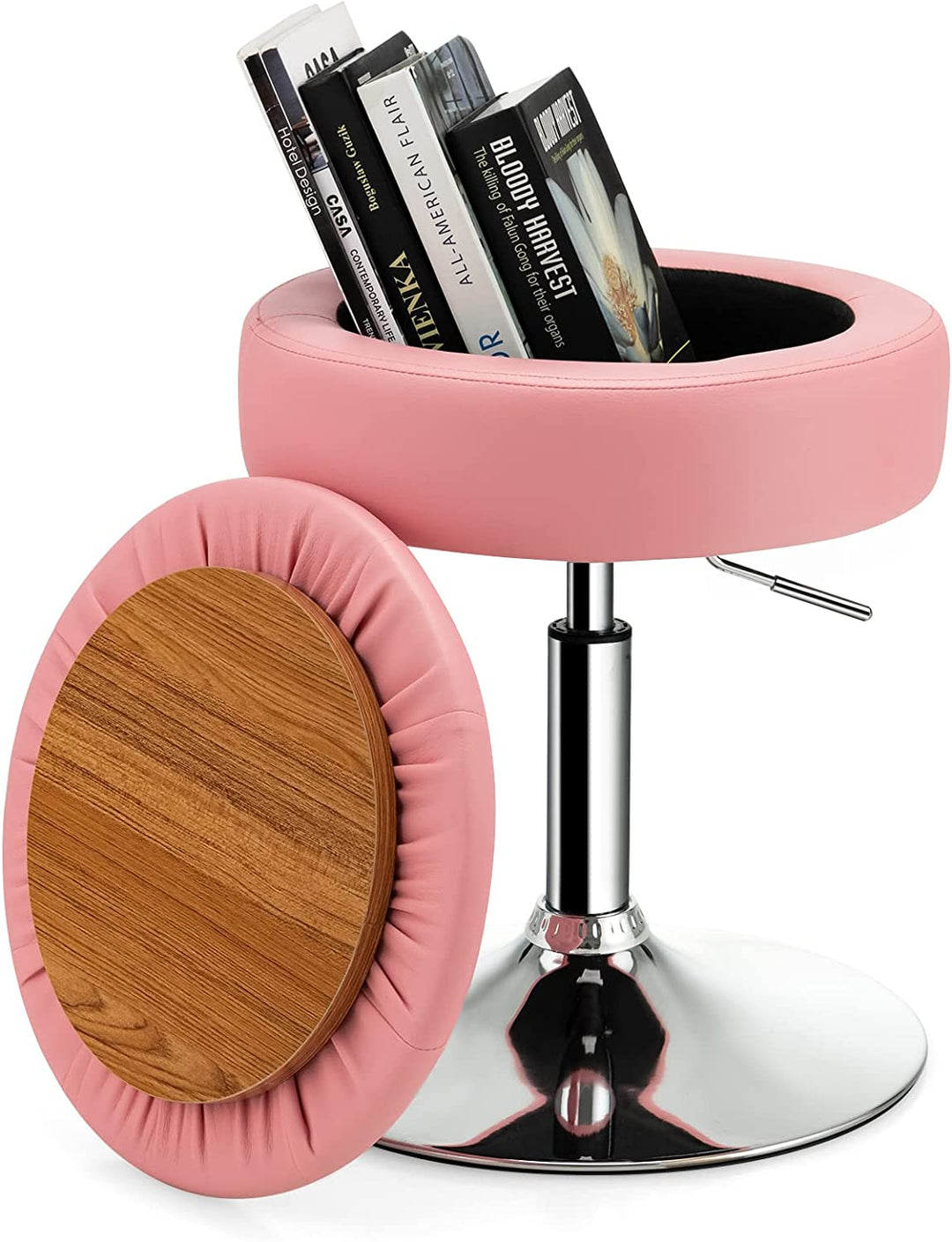 Giantex Adjustable Swivel Vanity Stool - 360° Swivel 20’’-26’’ Height Adjustable Tufted Round Storage Ottoman