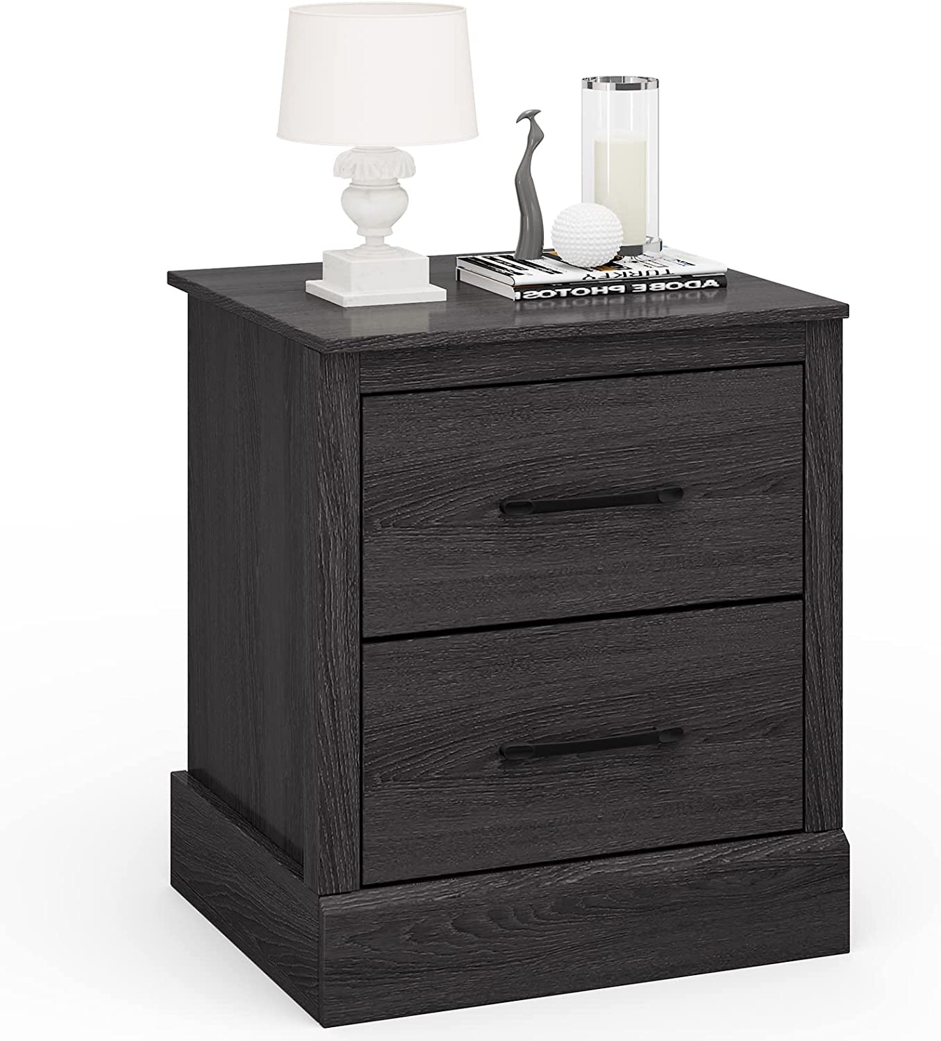 Giantex Farmhouse Nightstand Set of 2, Wood Bedside Table with 2 Storage Drawers