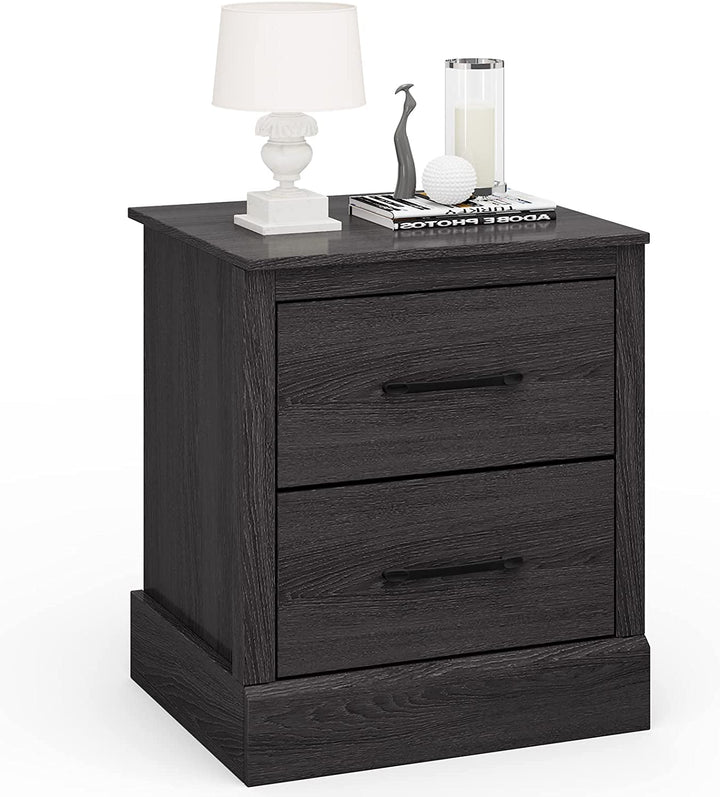 Giantex Farmhouse Nightstand Set of 2, Wood Bedside Table with 2 Storage Drawers