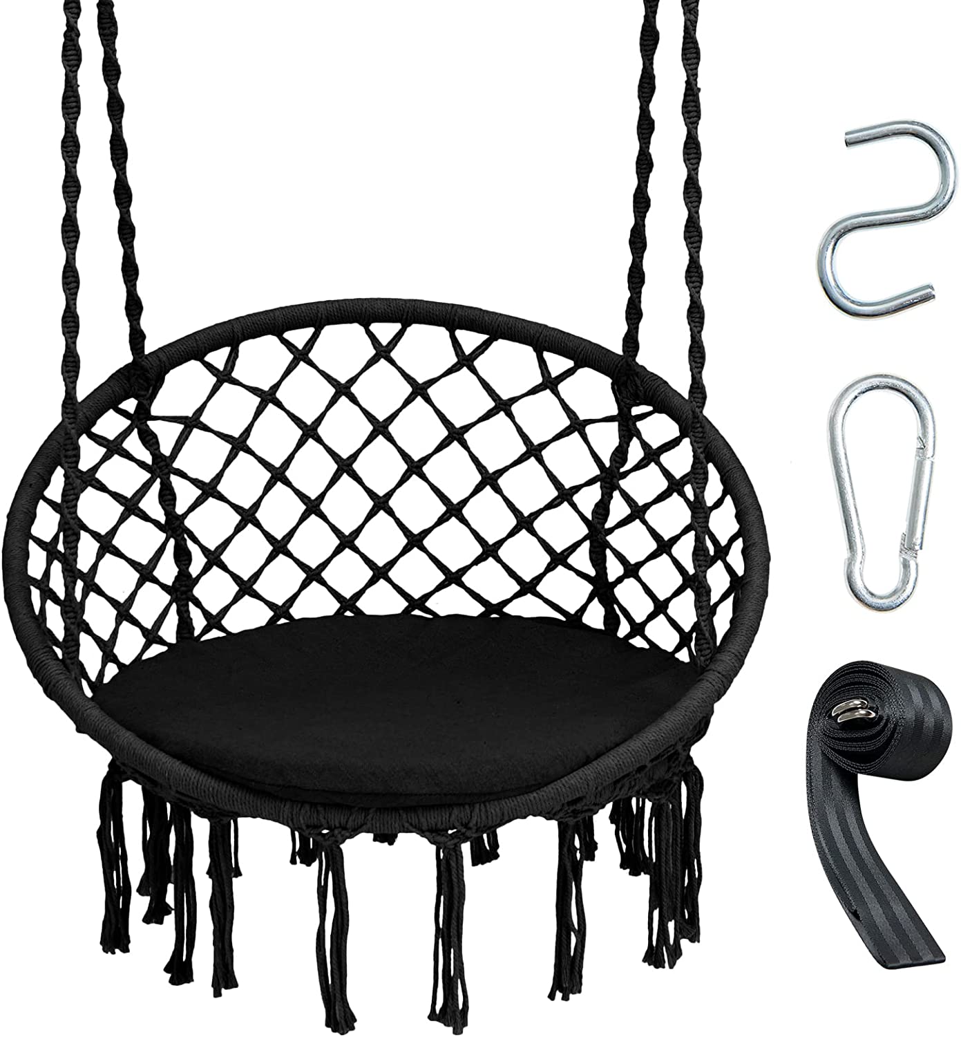 Hammock Chair Macrame Swing, Black - Giantex