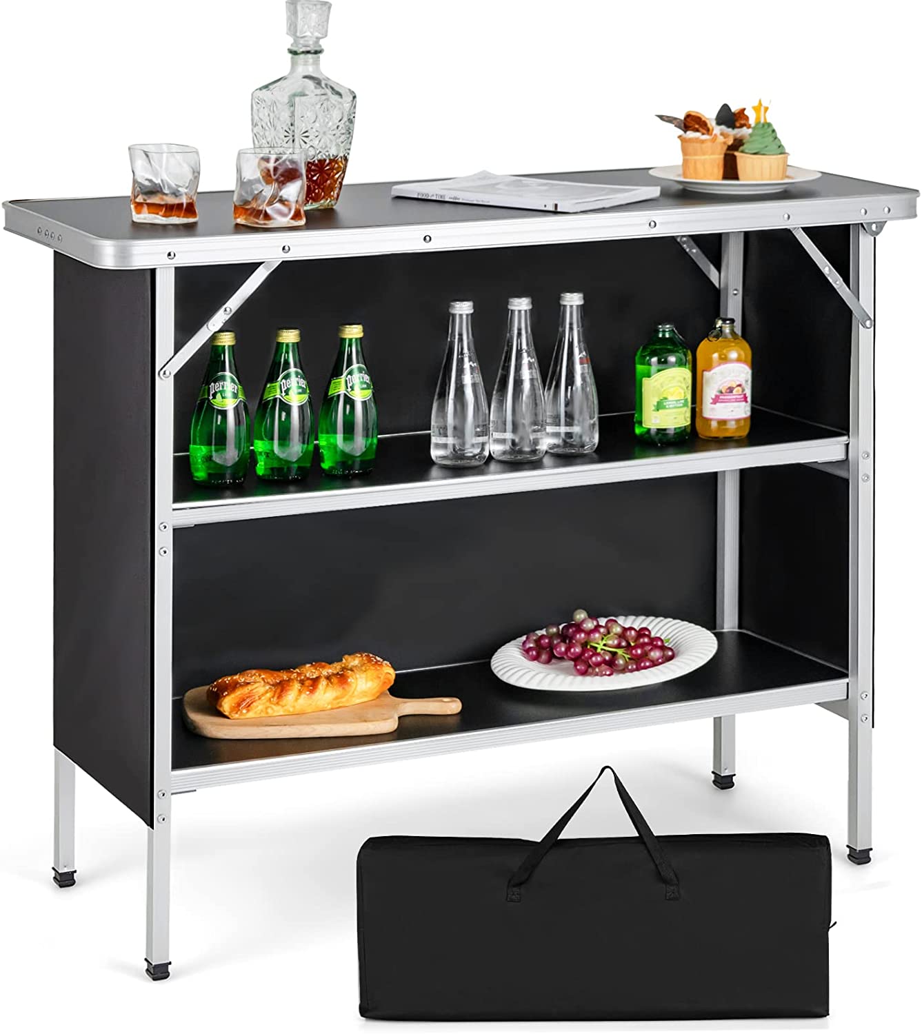Folding Camping Table, Black - Giantex