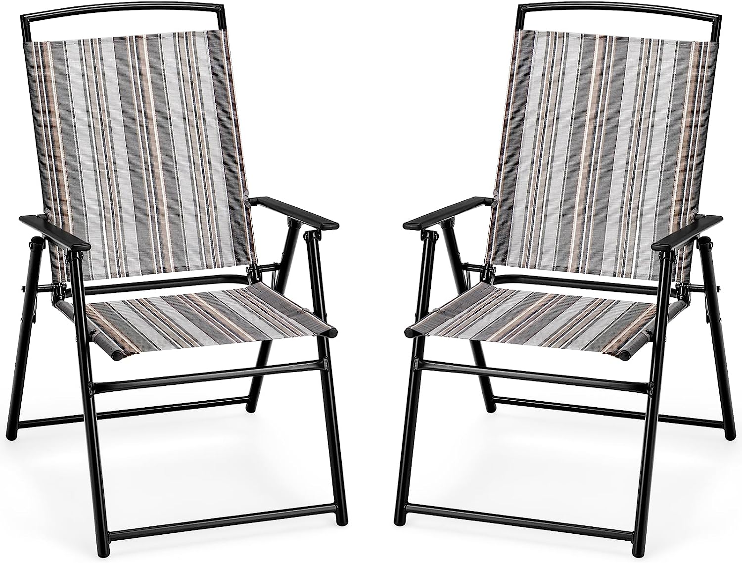 Giantex Patio Chairs Set of 2/4, Outdoor Folding Chairs with Armrests, Metal Frame