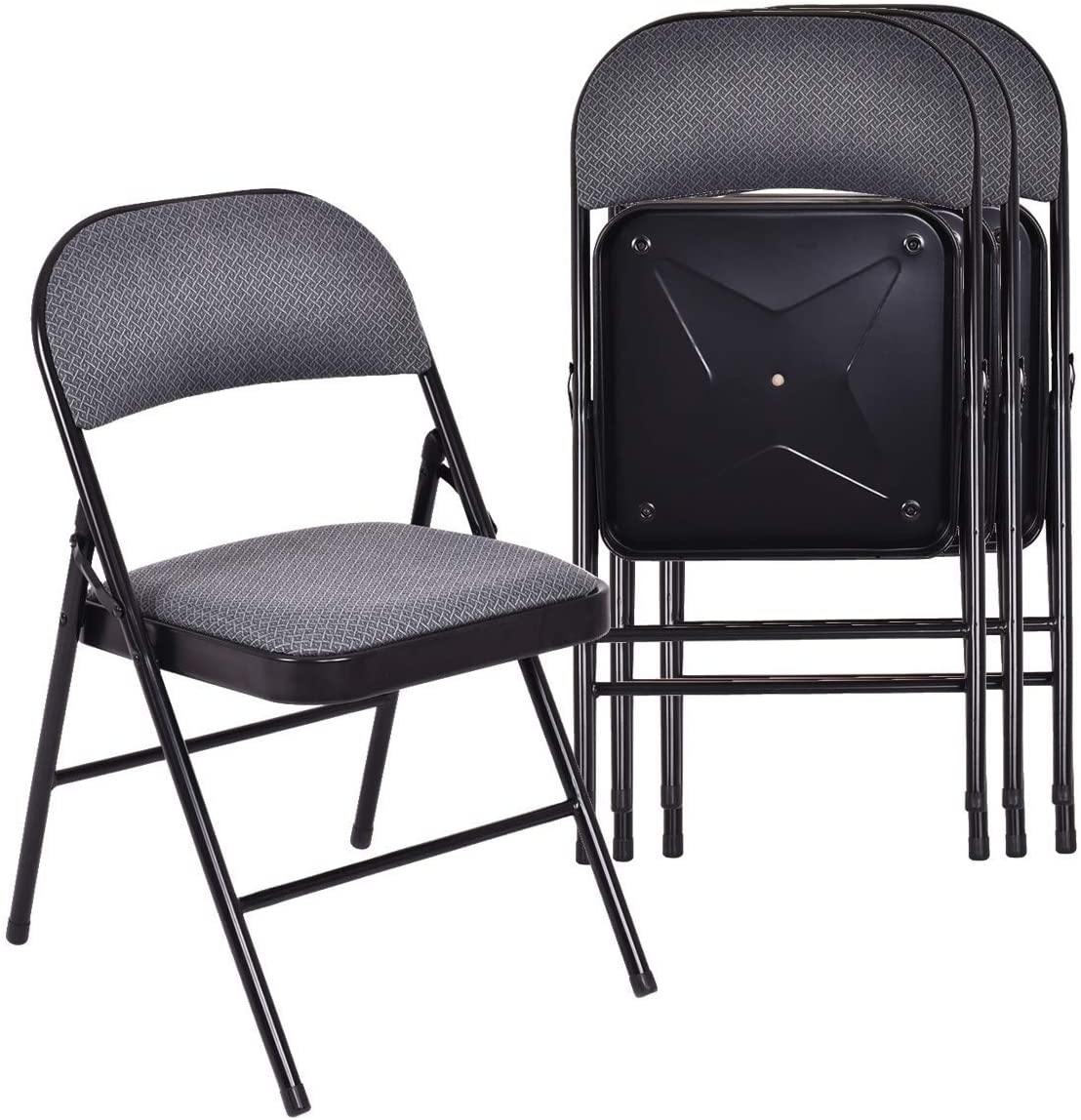 4-Pack Folding Chairs with Metal Frame and Fabric Upholstered Padded Seat - Giantexus