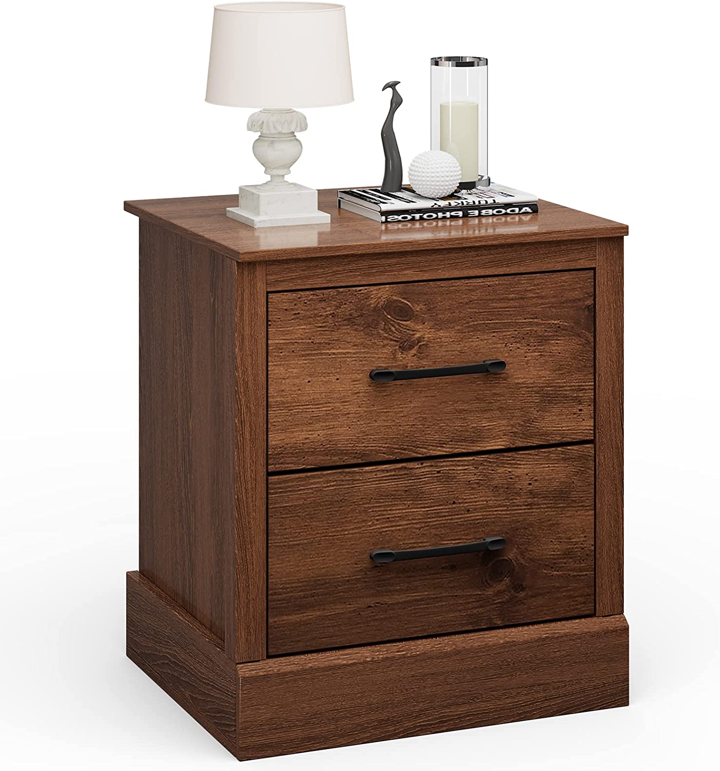 Giantex Farmhouse Nightstand Set of 2, Wood Bedside Table with 2 Storage Drawers