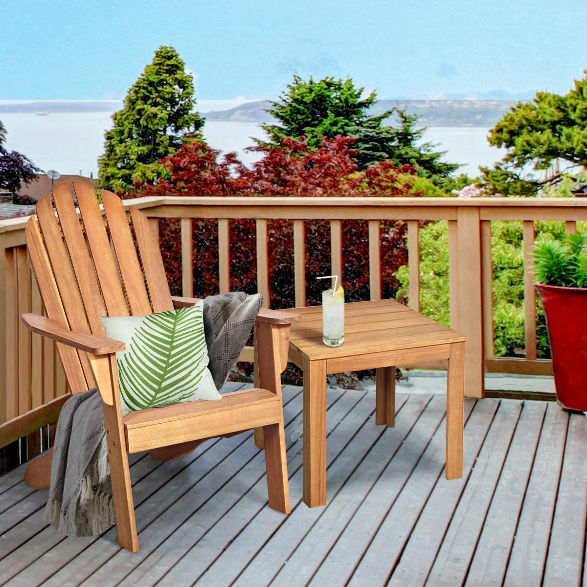 Giantex Adirondack Chair Outdoor Wooden W/Ergonomic Design Acacia Chair for Yard